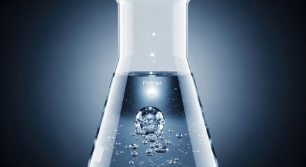 Bubbles Ascending in a Glass Flask with a Luminous Glow and the Word Prompt