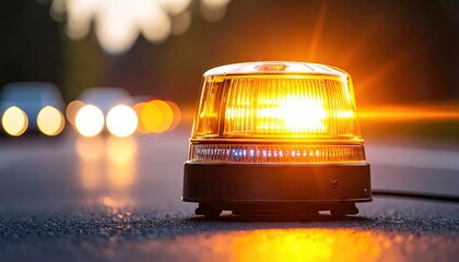 Close-up of a flashing amber light on a road