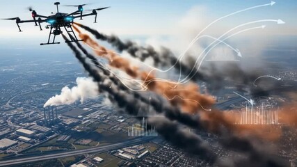 Drone Monitoring Air Pollution Over Industrial City - Powered by Adobe