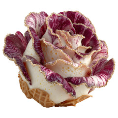 Obraz premium Ice cream shaped like a rose, artistically layered petals, isolated on transparent background