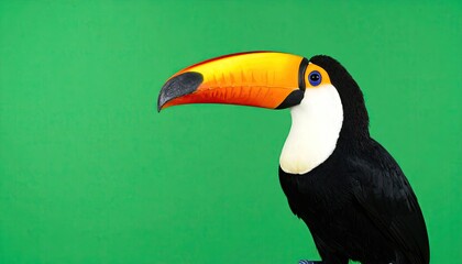 Naklejka premium Toucan portrait against a vibrant green backdrop
