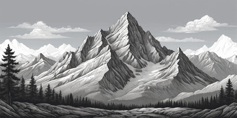 

Majestic snow-covered mountains at sunrise, a pristine winter landscape with high peaks touching the sky