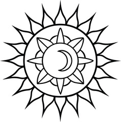 Intricate sun and moon mandala coloring page for relaxation and creativity