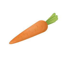  Flat Style Carrot Illustration with Green Leaves on White Background for Food Icons, Farm Design, Healthy Eating, Kids Education, or Graphic Projects