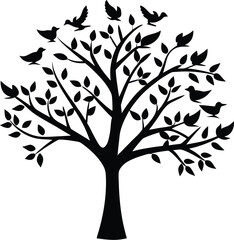 Charming spring tree with birds coloring page for all ages