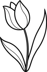 Detailed illustration of a tulip flower in a garden for coloring