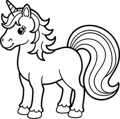 Whimsical unicorn with a vibrant rainbow mane for coloring fun