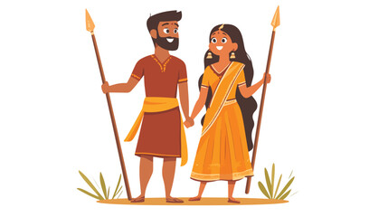 Indian couple with traditional sticks illustration