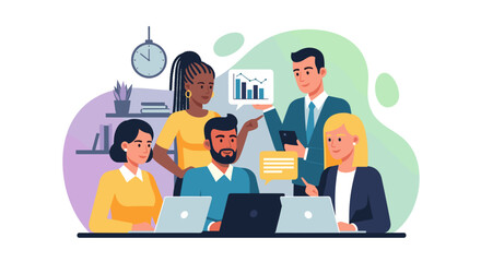 Diverse business team collaborating on project, perfect for website banners or presentations.