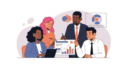 Diverse business team collaborating on a project, perfect for landing pages and presentations.