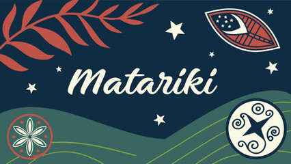 Celebrate māori new year with matāriki vector illustration featuring stars and traditional māori designs