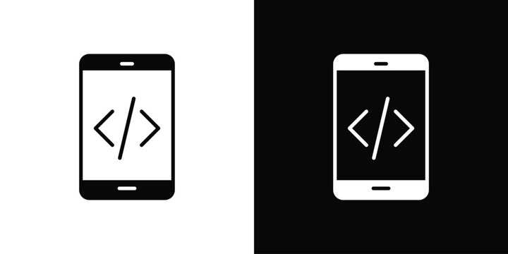 Mobile apps development icons. minimal single flat icon for application in black and white
