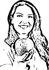 Happy woman offering an apple
