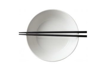White plate with black chopsticks on a clean background  