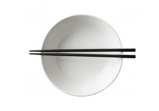 White plate with black chopsticks on a clean background  