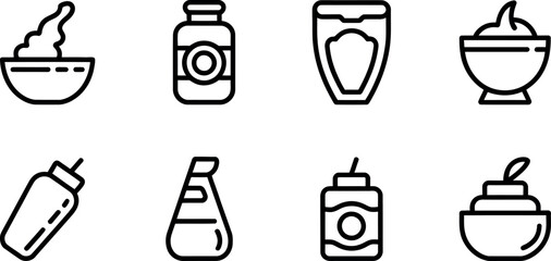Vector Icons:  Food Sauce Packaging, Minimalist Line Style