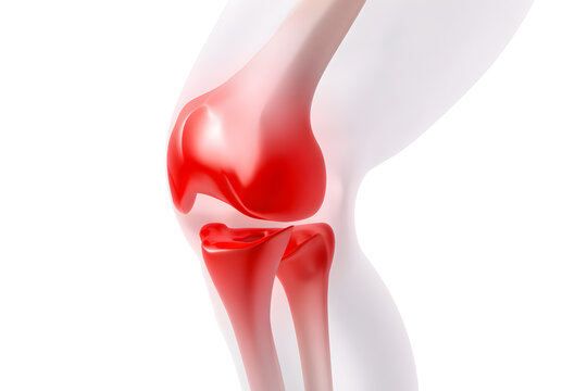 Knee anatomy 3D rendering vivid red cartilage highlight background suited for sports injury ads and wellness campaigns