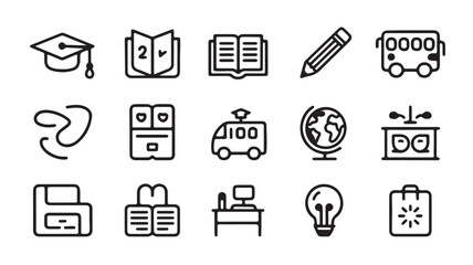  "Education and School Icons – Graduation, Book, Teacher, and Learning Tools Symbols"
