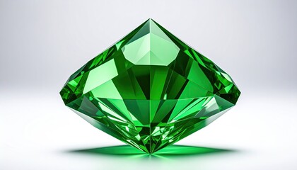 Emerald-cut green gem on a light gray background