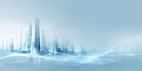 Fototapeta premium Futuristic city skyline with digital waves