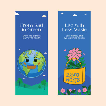 Eco-friendly sale banner templates with smiling Earth and zero-waste visuals. Great for sustainable product promotions, green lifestyle brands, and environmental awareness campaigns.