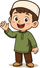 kids boy Moslem cartoon isolated background