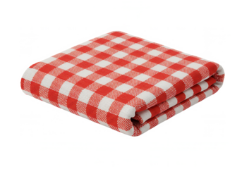 Red and white checkered picnic blanket folded for outdoor use  