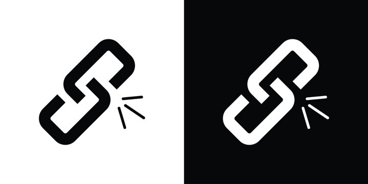 Broken link icons. minimal single flat icon for application in black and white