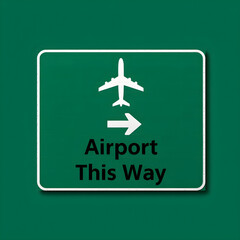 Fototapeta premium A directional sign guides travelers toward an airport with a plane icon and an arrow indicating the way for convenient transportation, transparent background