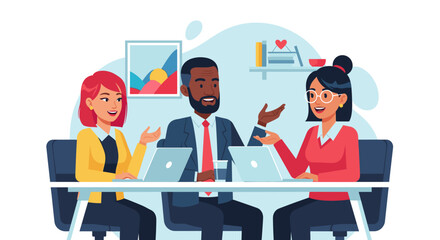 Diverse business team brainstorming ideas around a table with laptops, perfect for website banners or presentations.