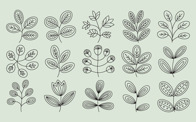 Abstract botanical illustrations in a grid layout