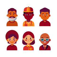 Fototapeta premium Vector portraits of people Description: Stylized flat characters (different races, professions, emotions). Format: AI with editable layers.