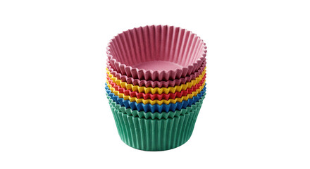 Colorful cupcake liners stacked in various shades for baking  