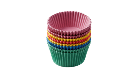 Colorful cupcake liners stacked in various shades for baking  