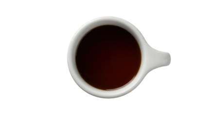 Coffee in white cup viewed from above on white background  