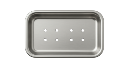 Stainless steel baking tray with holes for ventilation from above  