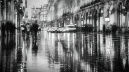 Fototapeta premium Rainy city street scene