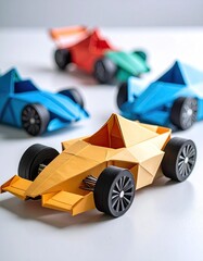 Naklejka premium Origami race cars on white background
