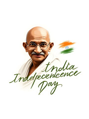 A digital portrait commemorates India Independence Day with a depiction of Mahatma Gandhi and the Indian national flag.