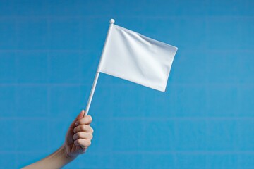 Hand holding a blank white flag