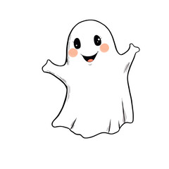Obraz premium A cartoonish black ghost with pink cheeks and a small tooth on transparent background
