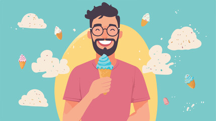 Man Enjoying Ice Cream Flat Illustration