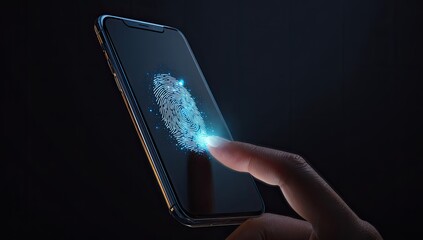 Smartphone with fingerprint sensor.  Finger touching screen