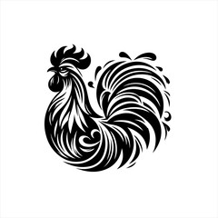 A decorative rooster with ornate feathers isolated on white background