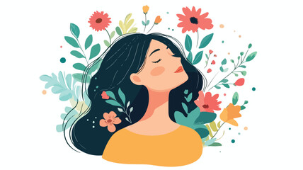 Elegant Girl with Flowers: Beauty and Hair Salon Portrait