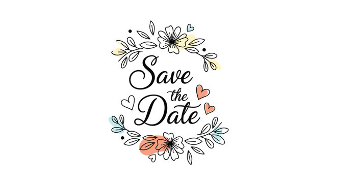 Beautiful floral design announces save the date for wedding celebration and special event announcement