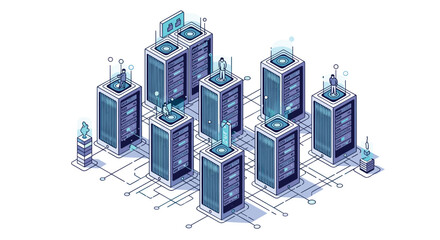 Fototapeta premium Modern server rack cluster network connectivity and data center infrastructure