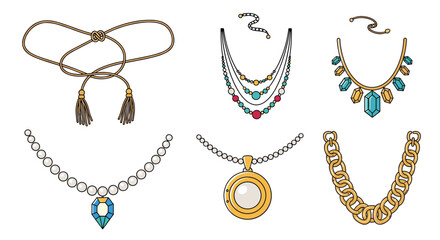 Exquisite collection of fashionable necklaces featuring diverse gemstones and metal designs