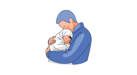 Caring father gently cradles his newborn baby close for affectionate snuggles