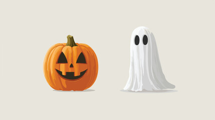 Spooky Ghost and Pumpkin Vector Illustration